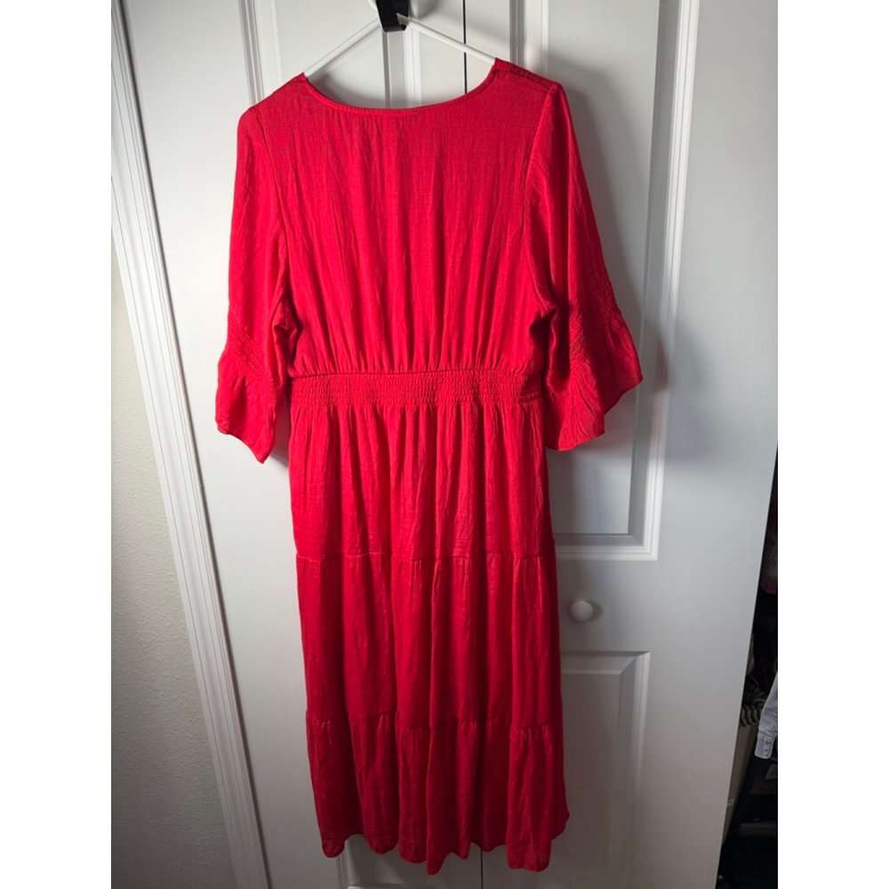 J.Gee Red Midi Dress with Ruffle Sleeves - Size L - Picture 2 of 7